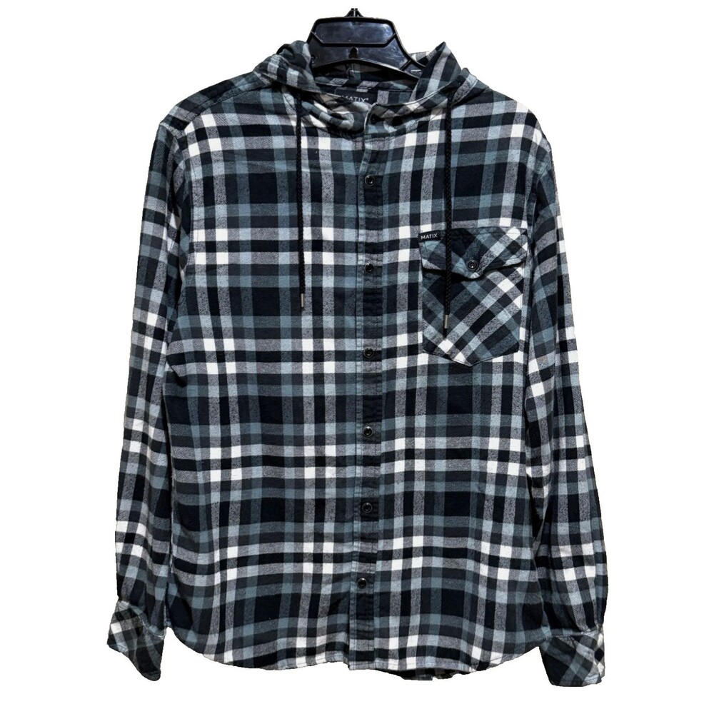 Matix Hampshire Hooded Flannel Shirt Womens M Scotch Plaid Button Front Grunge